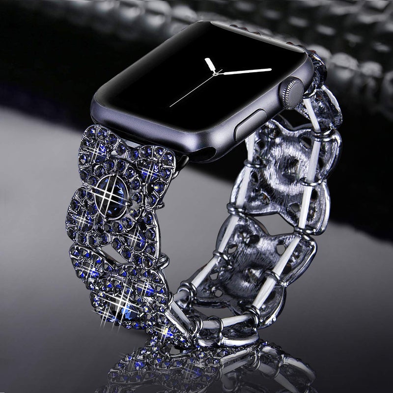 VIQIV Bling Bands for Compatible with Apple Watch 42mm 44mm 45mm 46mm 49mm Ultra Iwatch Series 11 10 9 8 7 6 5 4 3 SE SE2, Diamond Rhinestone Stainless Steel Metal Bracelet Wristband Strap for Women Blue - Image 4